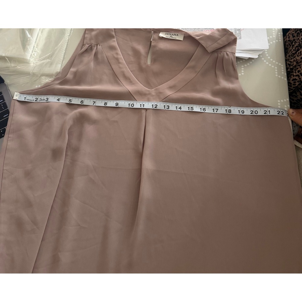 Zenana V-Neck Sleeveless Pleated Flowy Blouse Tan XL - Picture 8 of 9